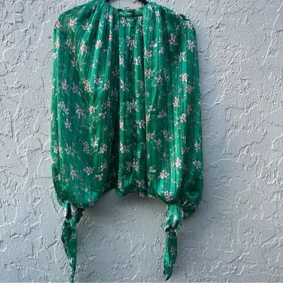 SABINA MUSAYEV Amal Blouse Top Women XS Green Floral Sheer Cut Out - Picture 8 of 11